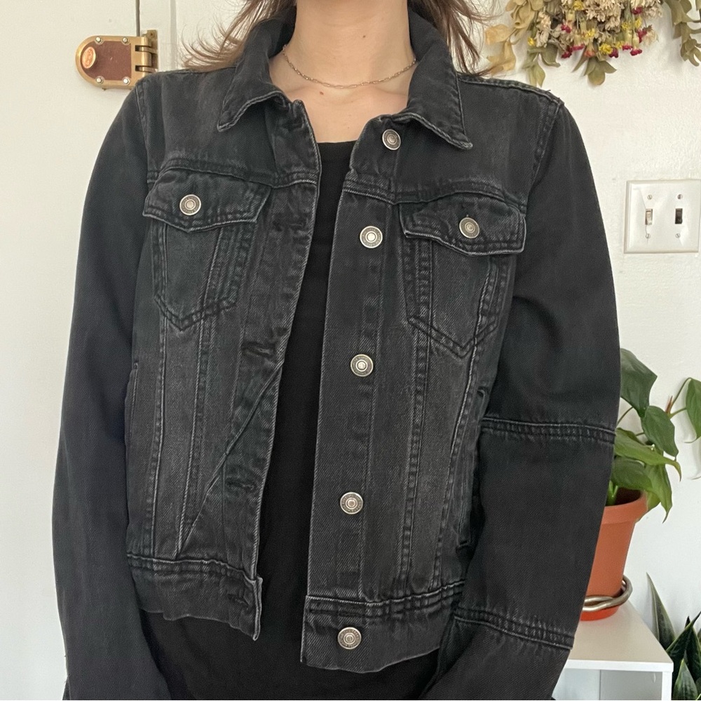 Free People Black Jean Jacket Classic Denim Style